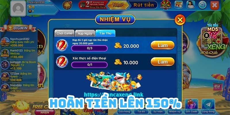 Ưu đãi hoàn tiền lên tới 150% dành riêng cho tân thủ đến với Bắn Cá Xèng